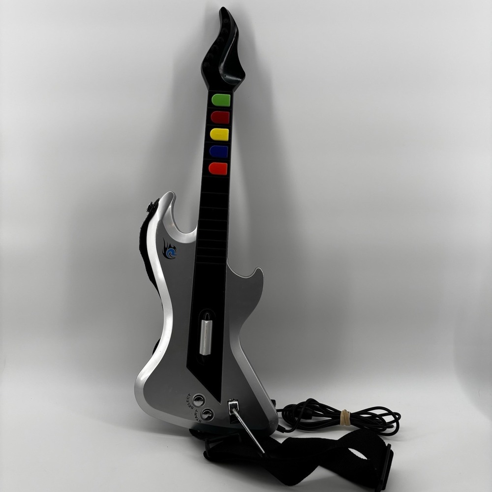 PS2 Guitar Hero React Rocker RTPS26 Silver Wired Guitar w/Strap. Untested